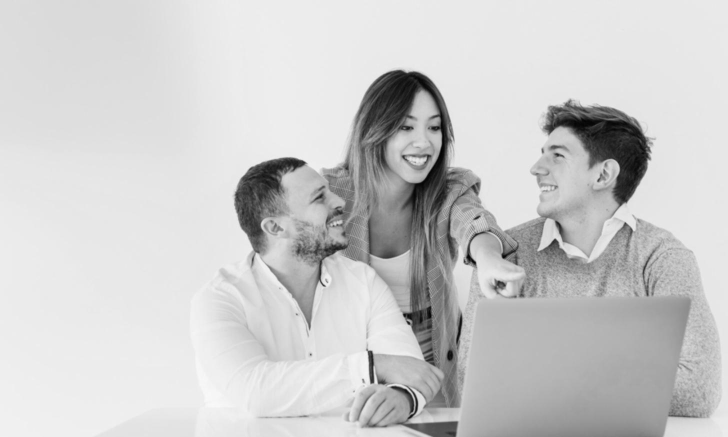 Business team analyzing financial reports with confidence